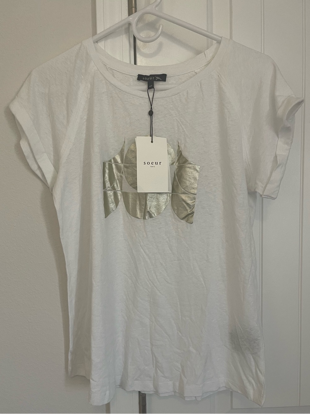 SOEUR VALENTINA White Tee with Metallic Gold Logo